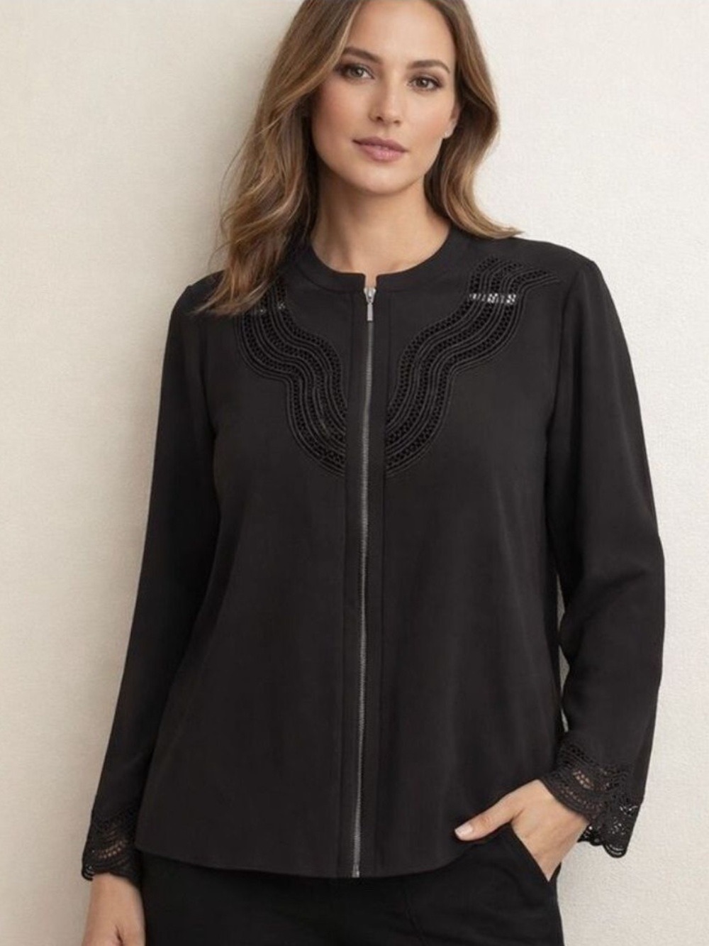 Elie Tahari Black Zip Up Blouse